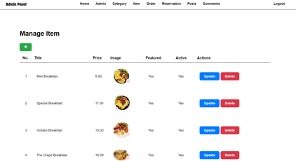 WEii Cafe admin item management table